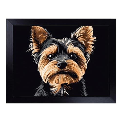 Lap Tray with Bean Bag Cushion, Yorkshire Terrier Dog - Handmade in the UK, Raised Wooden Edge, Padded Cushion, Heat-Resistant Wipe-Clean Surface, for Meals, Laptops and Crafts