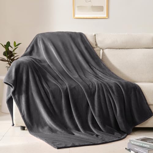 "BEAUTEX Fleece Throw Blanket for Couch Sofa or Bed Throw Size, Soft Fuzzy Plush, Luxury Flannel Lap Blanket, Super Cozy and Comfy for All Seasons (Graphite, 50"" x 60"")"