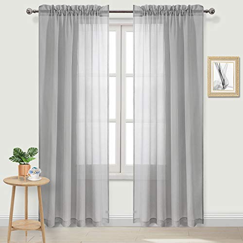 DWCN Grey Sheer Curtains Semi Transparent Voile Rod Pocket Curtains for Bedroom and Living Room, 52 x 95 inches Long, Set of 2 Panels