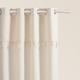 ROOM99 Astoria Curtain with Silver Eyelets 140 x 280 cm Width x Height Sliding Curtains Modern Curtain Living Room Bedroom Light Beige 1 Piece