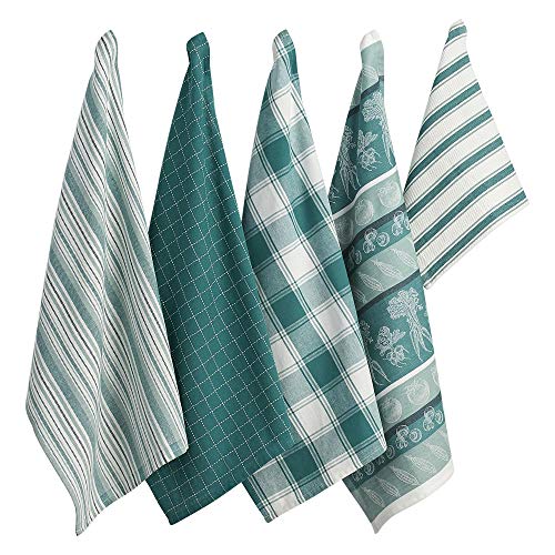 DII Assorted Pattern Kitchen Dishtowels & Dishcloth Set, 18x28 Towels & 13x13 Dishcloth, North Sea