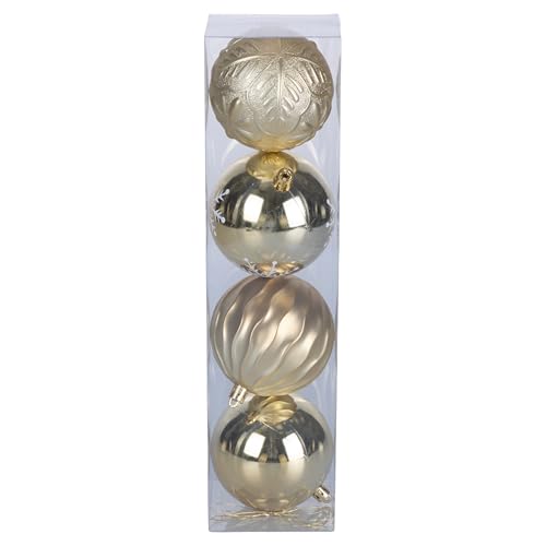 Set of 4 Christmas Baubles Gold Decorated Diameter 8 cm in Plastic, Santa's House