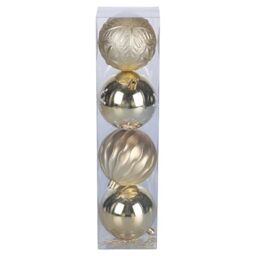 Set of 4 Christmas Baubles Gold Decorated Diameter 8 cm in Plastic, Santa's House