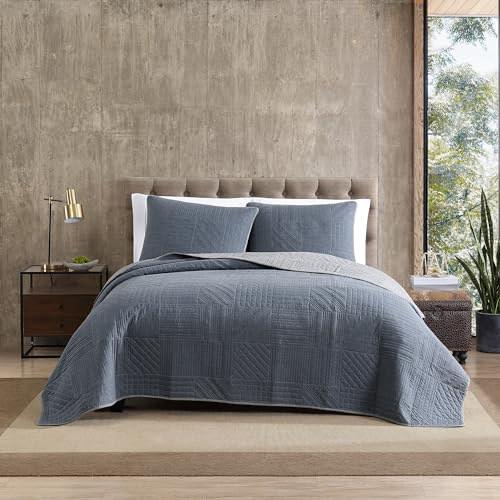 Eddie Bauer - Hidden Lake Collection - 100% Cotton Reversible & Light-Weight Quilt Bedspread with Matching Sham, 2-Piece Bedding Set, Pre-Washed for Extra Comfort, Twin, Blue