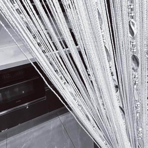 ave Split, Decorative String Curtain, 100cm x 200cm, Wall Window Curtain with Beaded Ribbon, Room Divider, Door Divider, Curtain for Wedding, Cafe, Restaurant, Shop Window Decoration, White