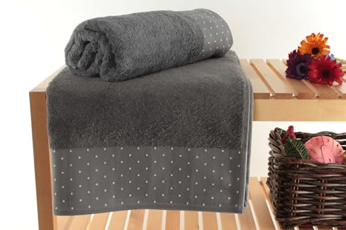 Foutastic Luxury Bath Towel Set (2 Piece), 100% Cotton, 70 x 140 cm, 510 g/m², Grey & White, Machine Washable, Soft & Absorbent
