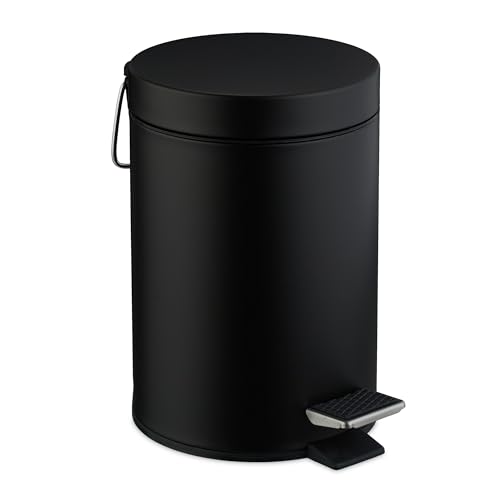 Relaxdays Bathroom Bin, 3 Litres, Removable Inner Bucket, Metal, Toilet, Sanitary Disposal, Trash Can with Lid, Black