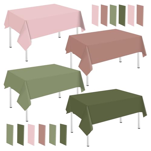 Whaline 16Pcs Sage Green Plastic Tablecloth Sage Green Dusty Pink Rectangle Table Cover Waterproof Table Cloth for Wedding Baby Shower Decoration, 54 x 108 Inch
