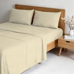 Water Washed Double Bed 4-Piece Bedding Set: Fitted Sheet 170 x 200 cm, Flat Sheet 240 x 270 cm, 2 Pillowcases - Cream