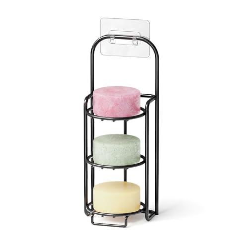 SpaceAid 3 Tier Shampoo Bar Holder for Shower, Self Draining Soap Bar Holders Caddy for Bathroom Wall and Kitchen Sink, Shampoo Bar Dish Rack, Stainless Steel Bar Soap Holder (Black)