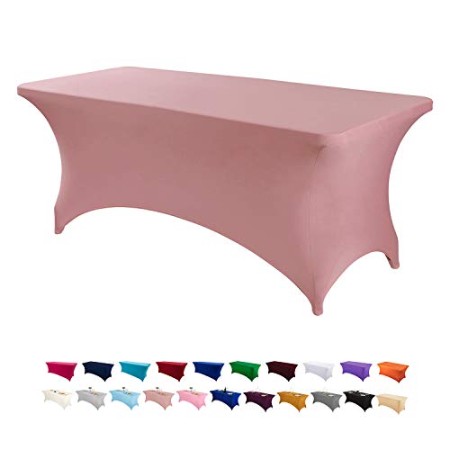 Peomeise 6FT Spandex Table Cover Rectangular Stretch Spandex Tablecloth (Dusty Rose,6FT)