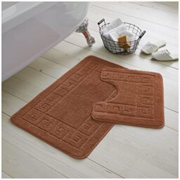 GC GAVENO CAVAILIA 2 Piece Washable Bathroom Mat, Extra Absorbent Anti Slip Bath Mats, Super Soft Toilet Rugs Set, Terracotta, Regular, (50 x 80, 50 x 40 cm)