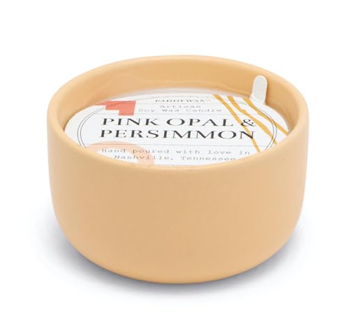 Paddywax Scented Candles Wabi Sabi Collection Fragrant Candle in Reusable Colorful Ceramic Bowl, 99g, Pink Opal & Persimmon