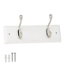 Keypak White Wooden Wall Mounted Coat Rack with 2 Satin Nickel Coat Hooks