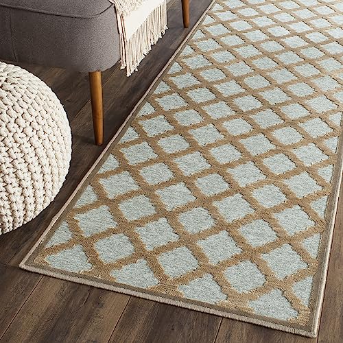Safavieh Transitional Indoor Woven Runner Area Rug, Paradise Collection, PAR350, in Mousse / Aqua, 66 X 244 cm for Living Room, Bedroom or Any Indoor Space