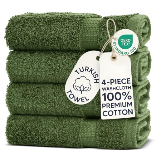 Chakir Turkish Linens Hotel & Spa Quality, Highly Absorbent 100% Cotton Turkish Towel Set (Washcloth - Set of 4, Moss)