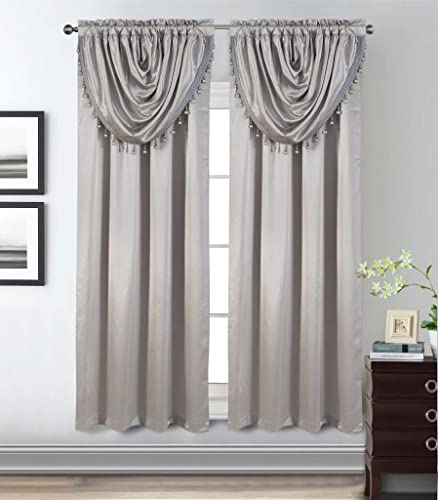 "GLORY RUGS Window Panel with Attached Valance Curtain Bedroom Living Room Dining 42""X84"" Grey"