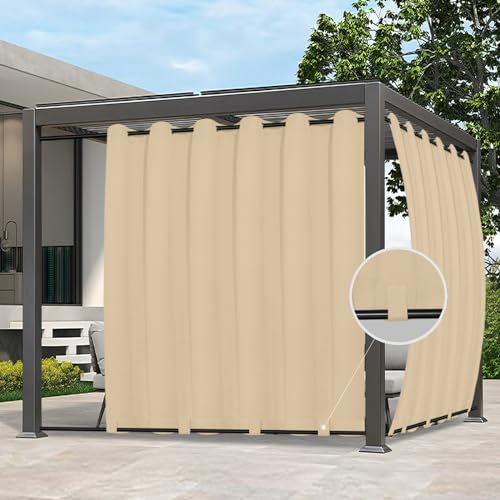 Easy-Going Outdoor Curtains Waterproof Windproof Weatherproof Curtain for Patio, Cabana, Porch, Pergola and Gazebo, Grommet Top and Tab Bottom Drape, 1panel, 110x108 inch, Beige