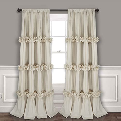 "Homechoice Decor Thermal Insulated Blackout Window Curtains, 54"" W x 84"" L (Pair), Boho Ruched Window Treatments with 3 Rows of Butterfly Flowers, Rustic Rod Pocket Drapes for Room, Camel (LQ-30)"