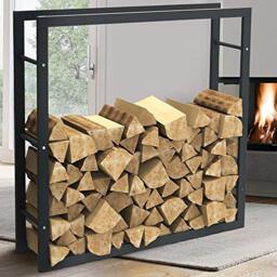 BAKAJI Vertical Log Holder Shelf Rectangular Metal Wood Door for