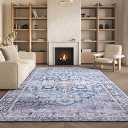 SAFAVIEH Traditional Rug Ideal for High Traffic Areas - Machine Washable and Non Slip - Tucson Collection, Short Pile, in Blue and Grey, 183 X 274 cm