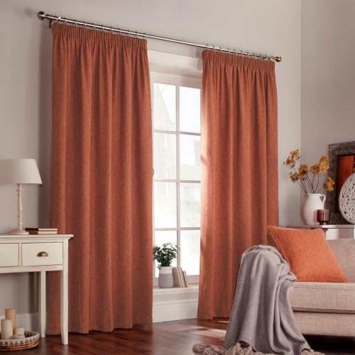 "Furn Harrison Ringtop Eyelet Curtains (Pair) -Ready Made-Polyester-Burnt Orange-117cm x 183cm (46"" x 72"" inches)"