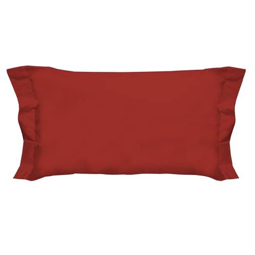 PENSIERI DELICATI Pair of Pillowcases 52 x 82 cm with Two Shuttlecocks Finish in Plain Colour, Made in 100% Cotton, Made in Italy, Red