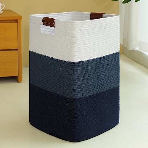 SIXDOVE Laundry Hamper 96L Extra Large Laundry Basket, Woven Blanket Basket - Cotton Woven Storage Hamper with Handles for Living Room, Large Baskets for Pillows, Blankets, Clothes-Gradient Blue