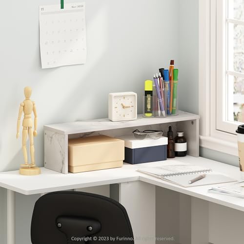 Furinno CLASSIC Desk Organizers and Accessories, 58.4cm Desk Organizer, Desktop Organizer, for Office Supplier, Office Desk Accessories, Marble White