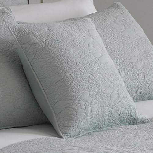 RIVA Home Belves Feather Filled Cushion (Duck Egg Blue - 45x45cm) - Intricate Floral Quilting Botanical Detail Textured Decorative Pillow