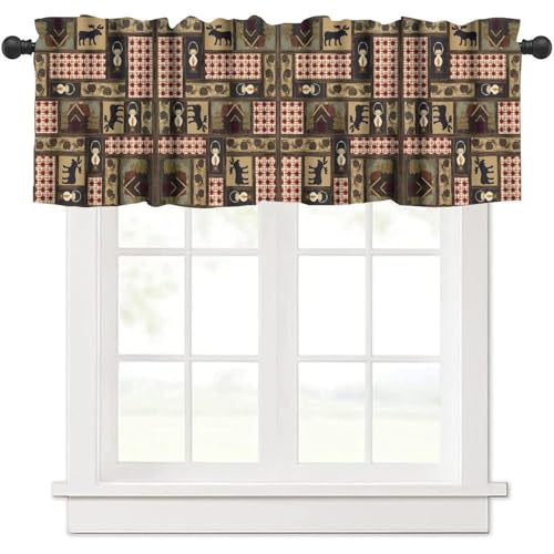 GoDazzling Vintage Farmhouse Animal Kitchen Curtain Valance, Retro Deer Elk Forest Rustic Style Print Window Valance, for Bedroom Living Room Cafe Bathroom 1 Panels W54xL18in