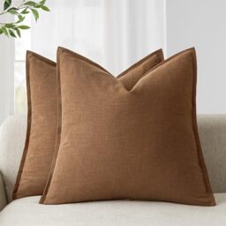Foindtower Pack of 2, Decorative Linen Soild Throw Pillow Covers Soft Accent Cushion Case Boho Farmhouse Pillowcase for Chair Couch Sofa Bedroom Living Room Home Decor 26 x 26 Inch Orange Brown