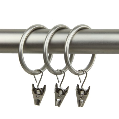 Rod Desyne 10 Count Curtain Rings with Clip, 1-3/8-Inch, Satin Nickel