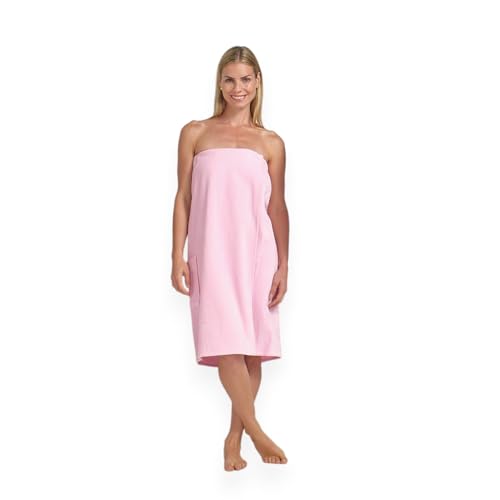 Boca Terry Womens Spa Wrap - 100% Cotton Spa, Shower, Bath and Gym Towel w Snaps, Towel Wrap for Women, Pink, XXL
