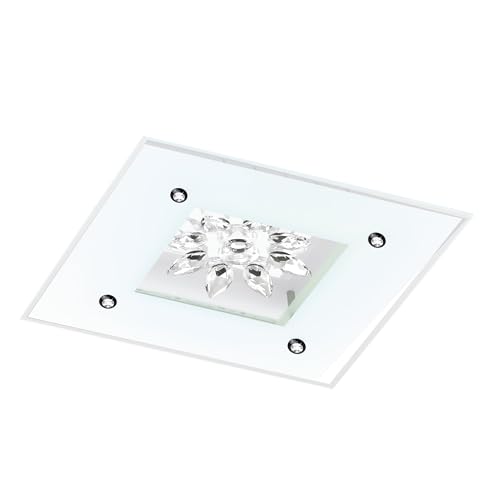 EGLO Benalua 1 LED Ceiling Light 1 Bulb Dimmable Living Room Lamp Classic Metal in White, Glass and Crystal in Clear, LED Dining Room Lamp Warm White, L x W 37 cm
