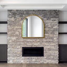 MirrorOutlet Arched Modern Gold Large Arched Metal Modern Wall Mirror: 100 x 100cm - Suitable for Bedroom, Living Room, Dressing Room, and Living spaces.