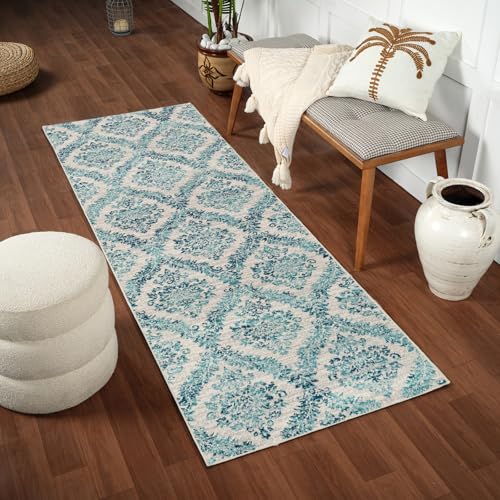Livabliss Truchas Geometric Rug - Scandi Runner Rugs Living Room 80x220 cm, Hallway, Kitchen - Neutral, Patterned Carpet Runners, Boho Style, Easy Care - Large Rug, Brown, Ivory, Grey, Teal, Navy