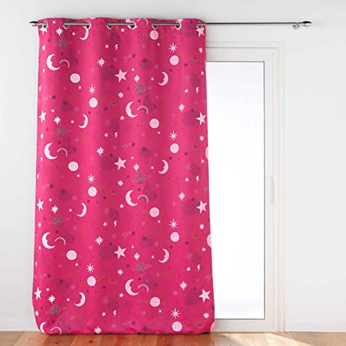 Douceur d'Intérieur, Moonlight Curtain with Eyelets 140 x 260 cm Fuchsia Printed Blackout