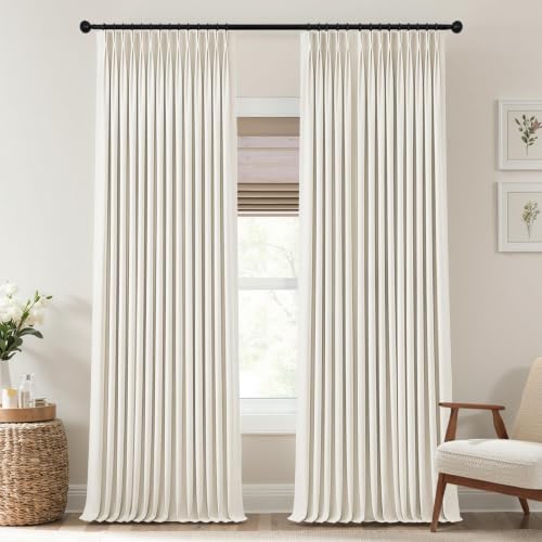 Mrs.Naturall Linen Blackout Curtains Extra Long Pre Pleat 42 Wide Unique 92 Inch Dark Curtains for Bedroom Living Room 2 Panels Set