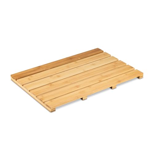 Relaxdays Bamboo Bath Mat, Non-Slip, Shower, Sauna, Against Cold Floors, Indoor & Outdoor, 3.5 x 54 x 36 cm, Natural