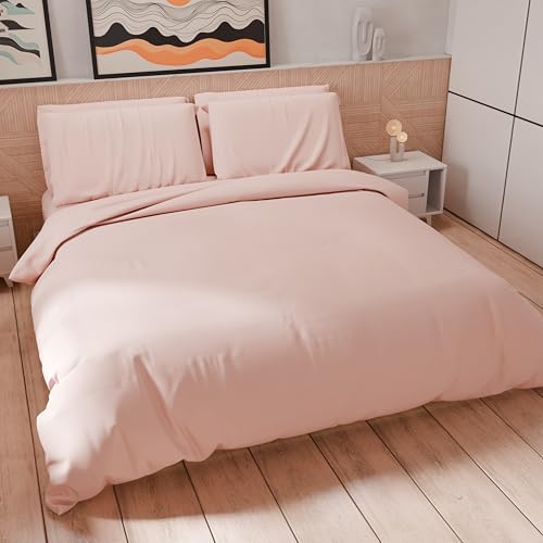 PETTI Artigiani Italiani - Single Duvet Cover Set 200 x 135 cm (1 x Pillowcase 80 x 80 cm Included), Soft Microfibre Duvet Cover Set, Solid Colour Light Powder