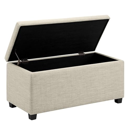 Amazon Basics Upholstered Rectangular Ottoman Polyester Storage box and Entryway Bench, Foot stool, Beige, 42 x 91 x 43 cm (W x D x H)