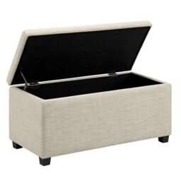 Amazon Basics Upholstered Rectangular Ottoman Polyester Storage box and Entryway Bench, Foot stool, Beige, 42 x 91 x 43 cm (W x D x H)