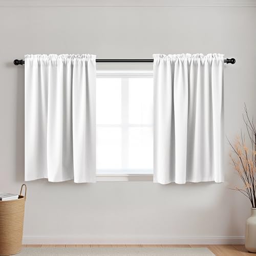 KOUFALL White Curtains for Small Bathroom Window,50% Blackout Short Curtains for Bedroom,24 x 30 Inch Length