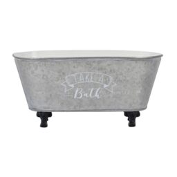 "Synovana Vintage Bathtub Shaped Storage Box Galvanized Decorative Bath Tub Organizer Tray with Black Clawfoot Metal Bathtub Container Storage Bathroom Accessories - 9.06""x4.33""x4.33"""