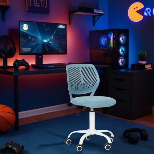 FurnitureR Ergonomic Computer Gaming Chair Home Entertainment Video and Computer Game,E-Sports Leisure Time Play for Teen Boy Girl,Height Adjustable with Lumbar Support,360 Swivel Caster,curio blue