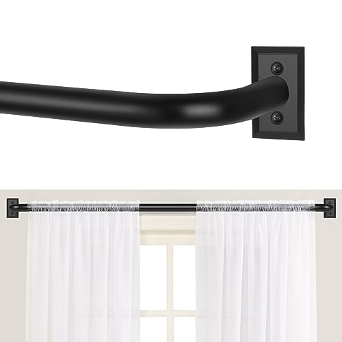 TANGWIN Black Wrap Around Curtain Rods 28 to 48:Blackout Heavy Duty Adjustable Window Curtain Rod for Bedroom Kitchen,Modern Industrial Curved French Return Metal Drapery Rods Easy Install,Matte Black