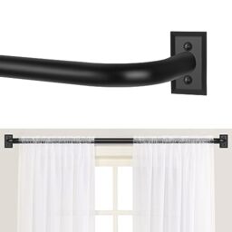 TANGWIN Black Wrap Around Curtain Rods 28 to 48:Blackout Heavy Duty Adjustable Window Curtain Rod for Bedroom Kitchen,Modern Industrial Curved French Return Metal Drapery Rods Easy Install,Matte Black