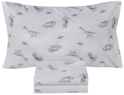 Scientific Sleep Gray Dinosaur Space Walk Universe Travel 100% Cotton 3 Pcs Twin Bed Sheet Set Kids Toddler Teen, Flat Sheet & Fitted Sheet & Pillowcase Kids Bedding Set Twin