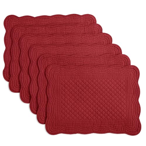 "HOMBYS Quilted Placemats Set of 6 Washable-13x18 inches Rectangular Placemats for Kitchen Table-100% Cotton fabric cover and 100% polyester fiber filling Rectangular Table Mats-Cotton (18""x13"", Red)"